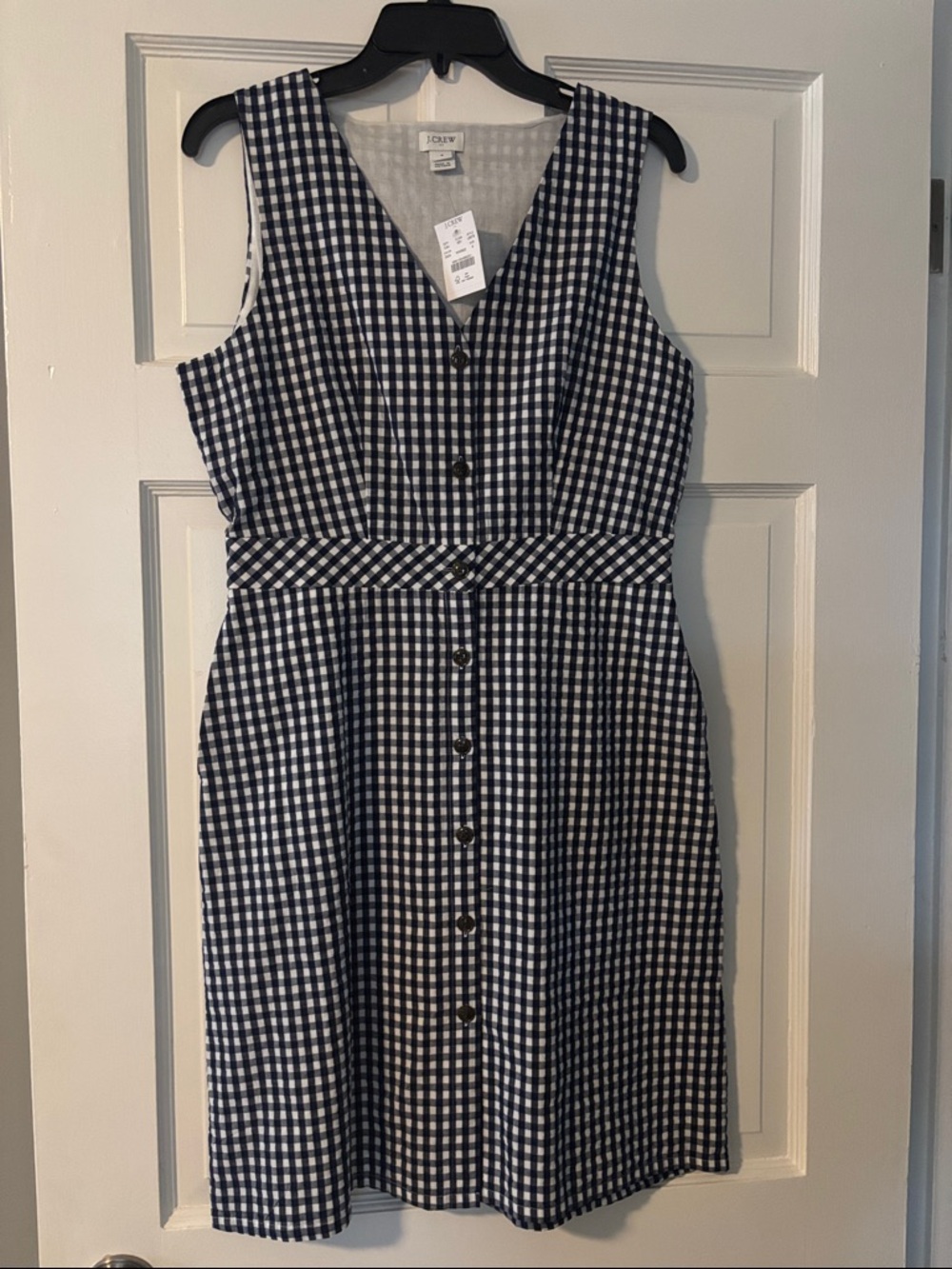 J. Crew Navy and White Gingham Button-Down Midi Dress
